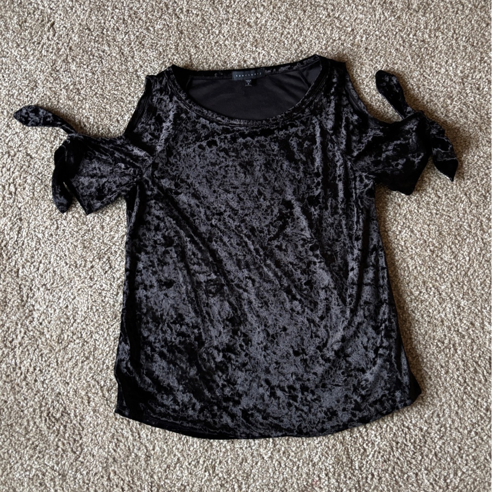 Sanctuary Womens Small Medium Crushed Velvet Top Cold Shoulder Witchy Whimsigoth